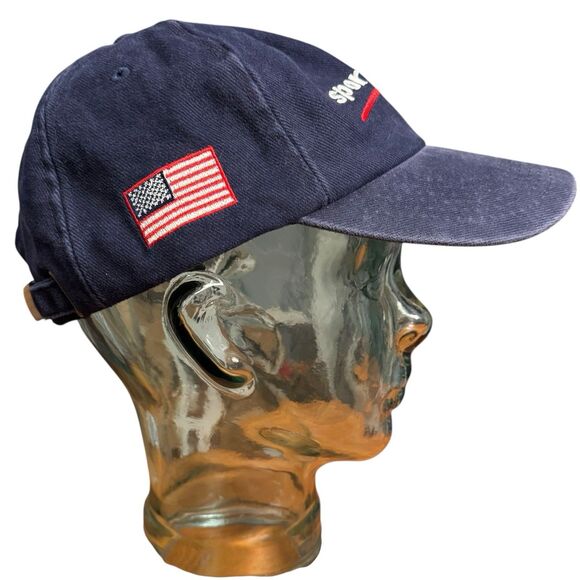 Sport Book Hat / Cap Adult Size Blue Adjustable Logo American Flag Y2K B18G - Picture 3 of 7